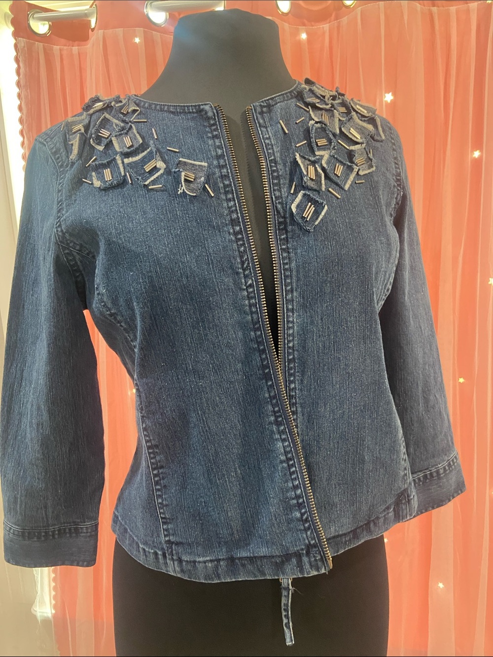 Ruby Rd. Dark Blue Embellished Denim Jacket size 8P